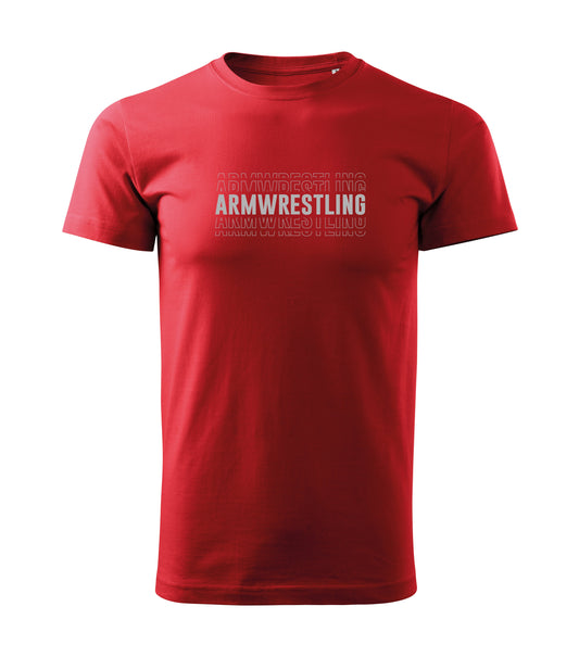 Red T-shirt with Armwrestling text in Grey - COTTON