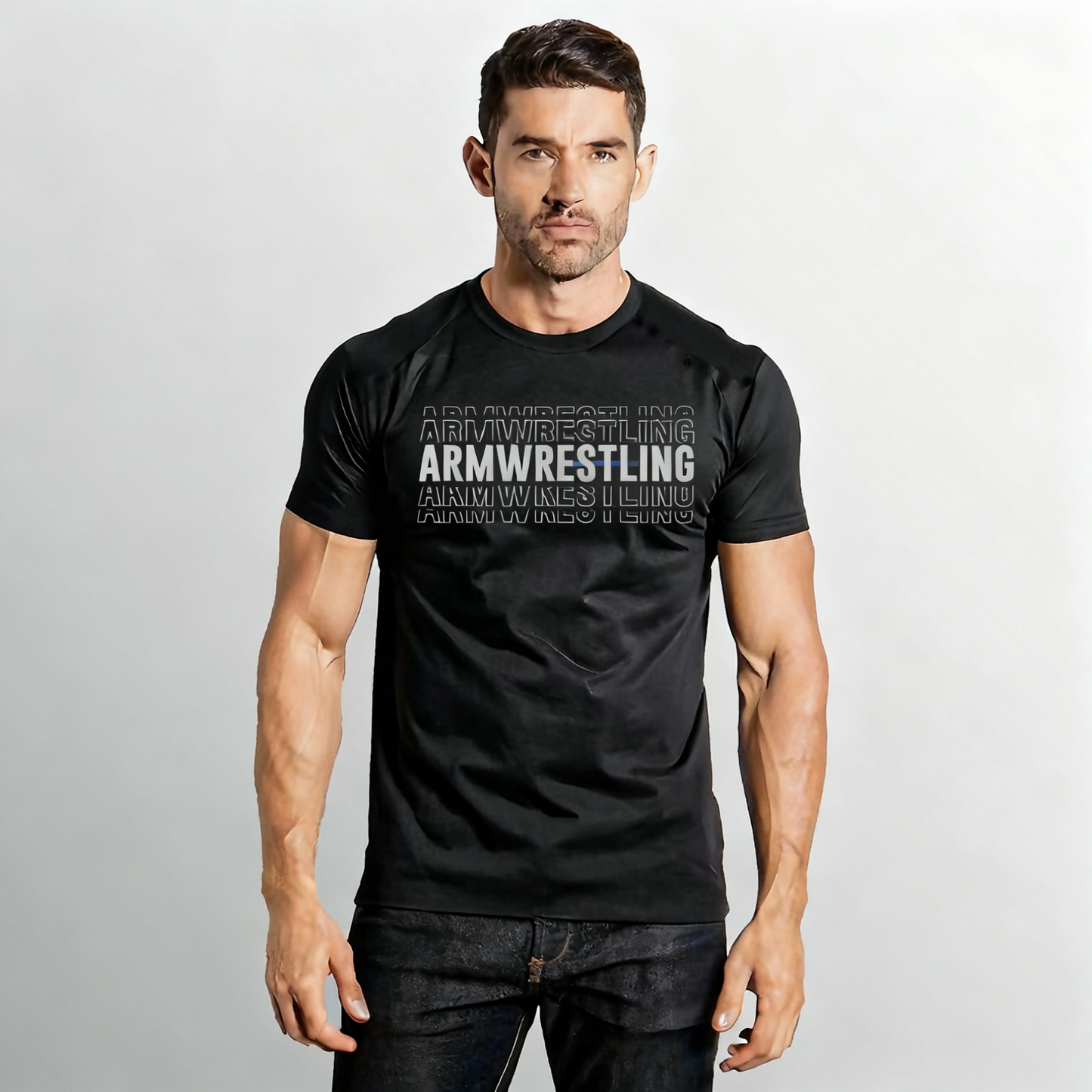 T-shirt with Armwrestling text in Grey #1 - COTTON